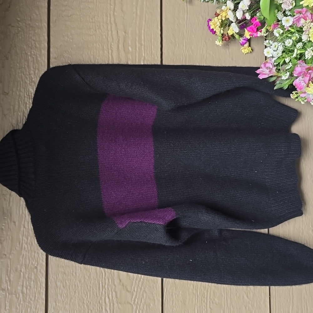 Polo Ralph Lauren Men’s Cashmere Color Block Turtleneck Sweater Black Purple M - Picture 6 of 6